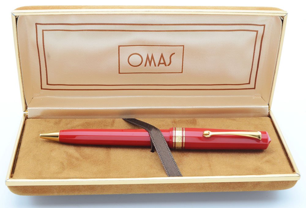 Omas Arte Italiana Ballpoint - Red Cotton Resin, Roller Clip, Gold